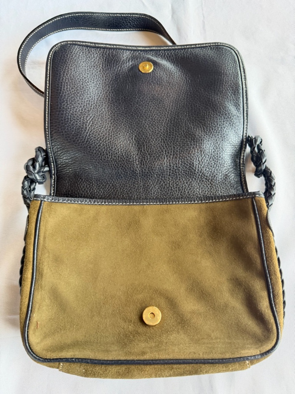 Vintage Lladro Dark Green Suede Purse with Braided Black Leather Detail - Picture 6 of 16